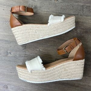 Brash Women’s Espadrille Wedge Platform Natural Fabric Ankle Strap Sandals, 9M